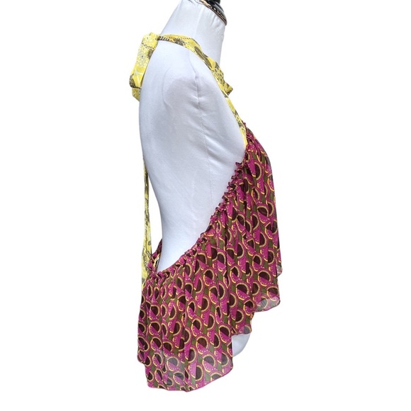 Zara Leaves and Geometric Shapes Halter Top Pink Yellow Green Orange Size Large - Picture 4 of 14